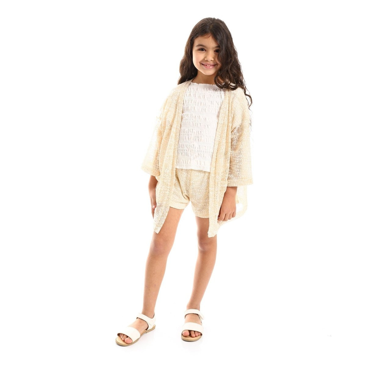 Cardigan Shorts For Girls With Sleeves 3 4 And Pattern Knitted