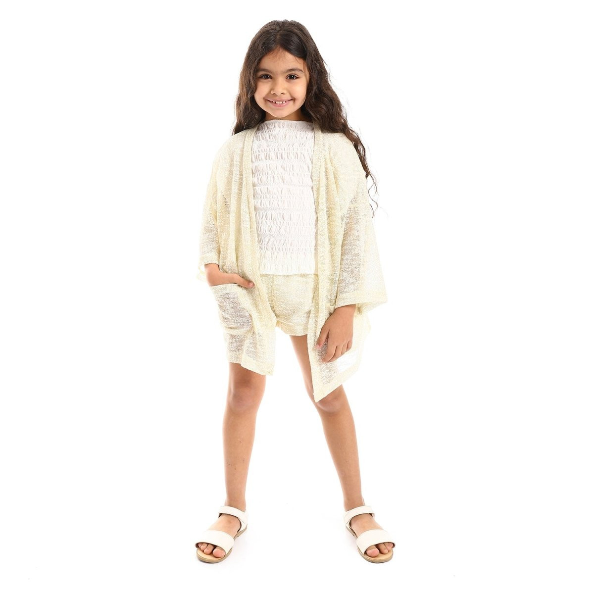 Cardigan Shorts For Girls With Sleeves 3 4 And Pattern Knitted