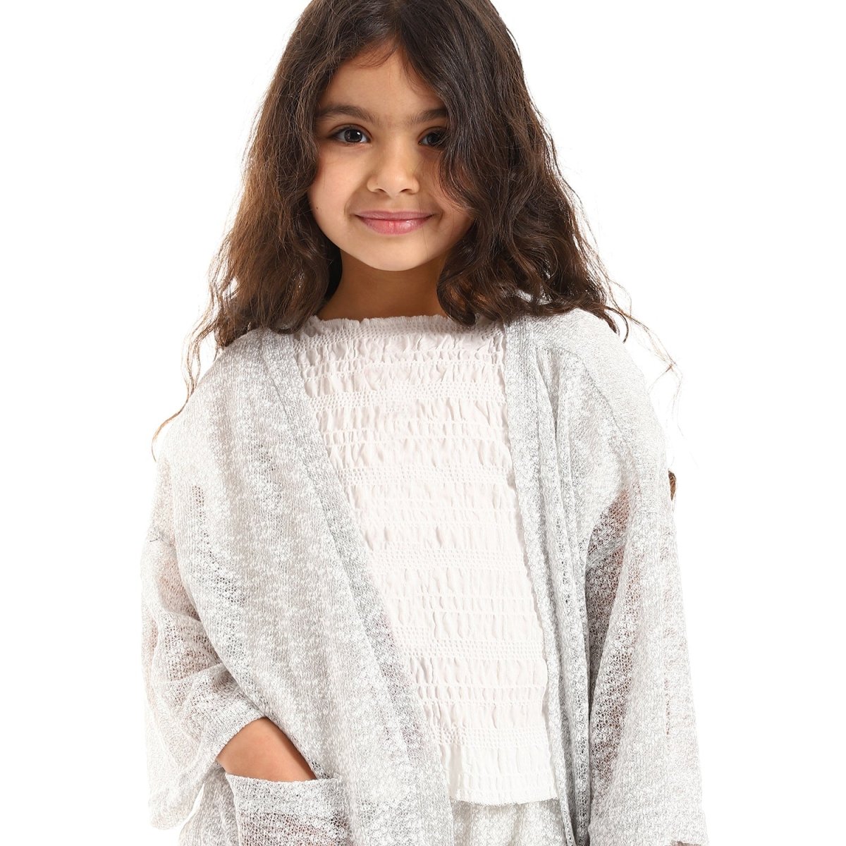 Cardigan Shorts For Girls With Sleeves 3 4 And Pattern Knitted