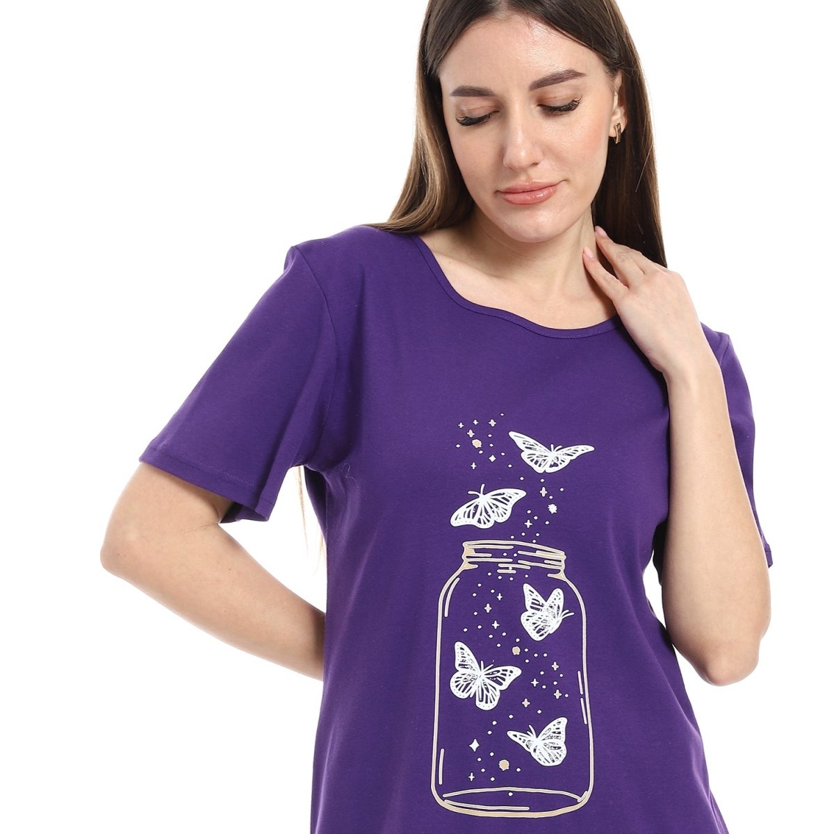 Shirt Sleep Women's With Sleeves Short 100 % Cotton