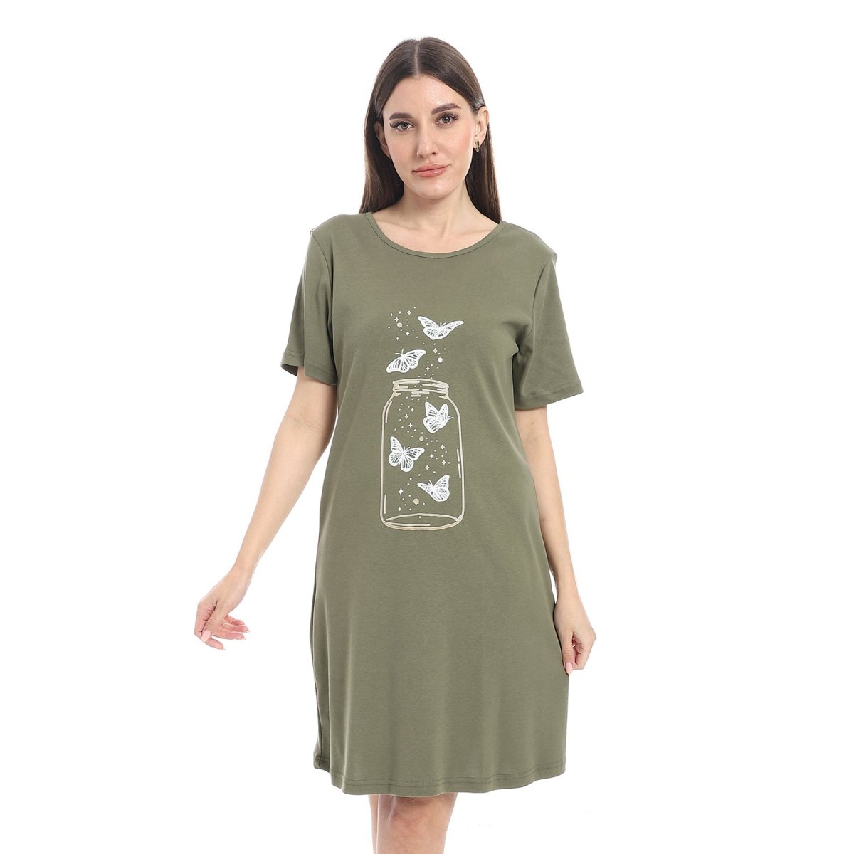Shirt Sleep Women's With Sleeves Short 100 % Cotton