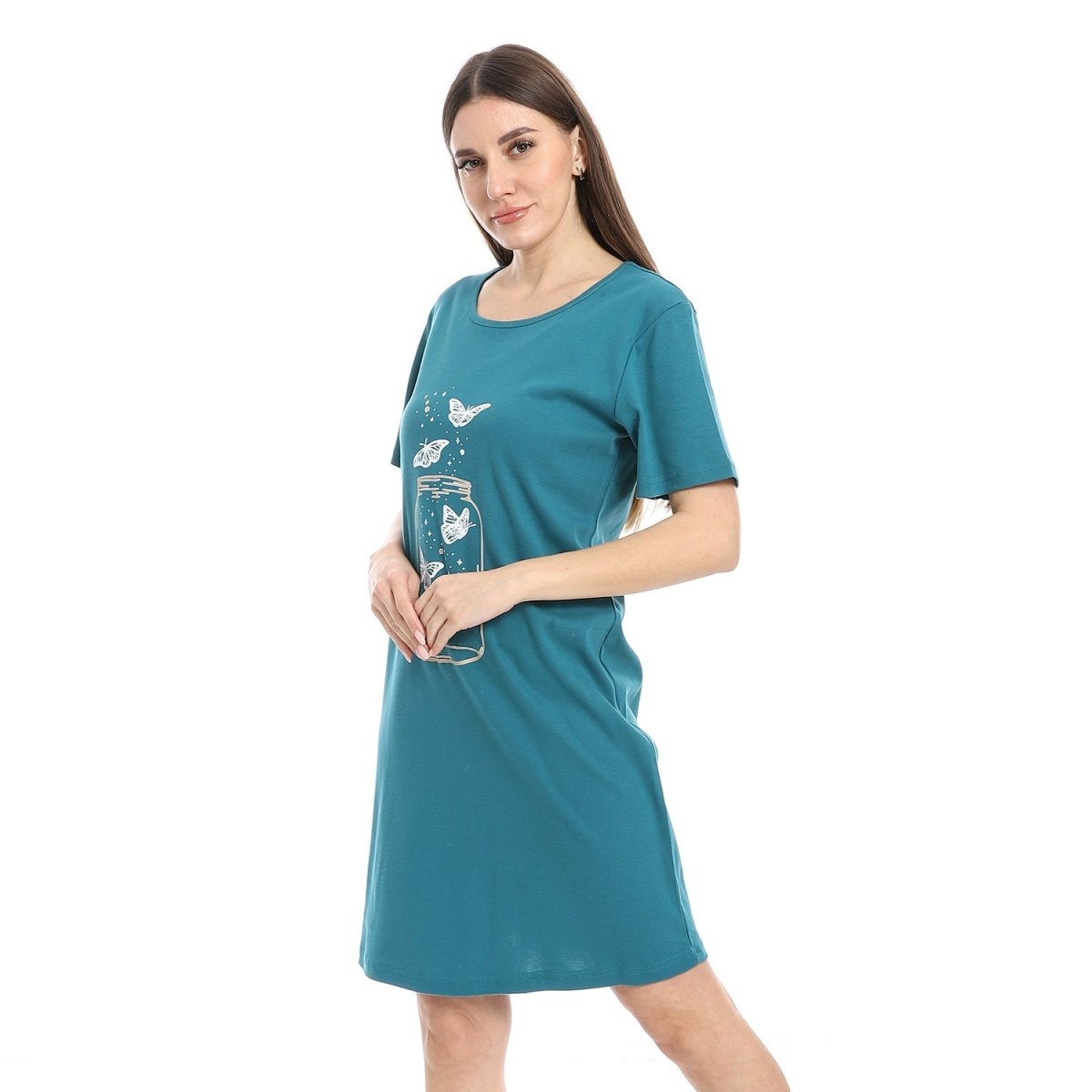 Shirt Sleep Women's With Sleeves Short 100 % Cotton