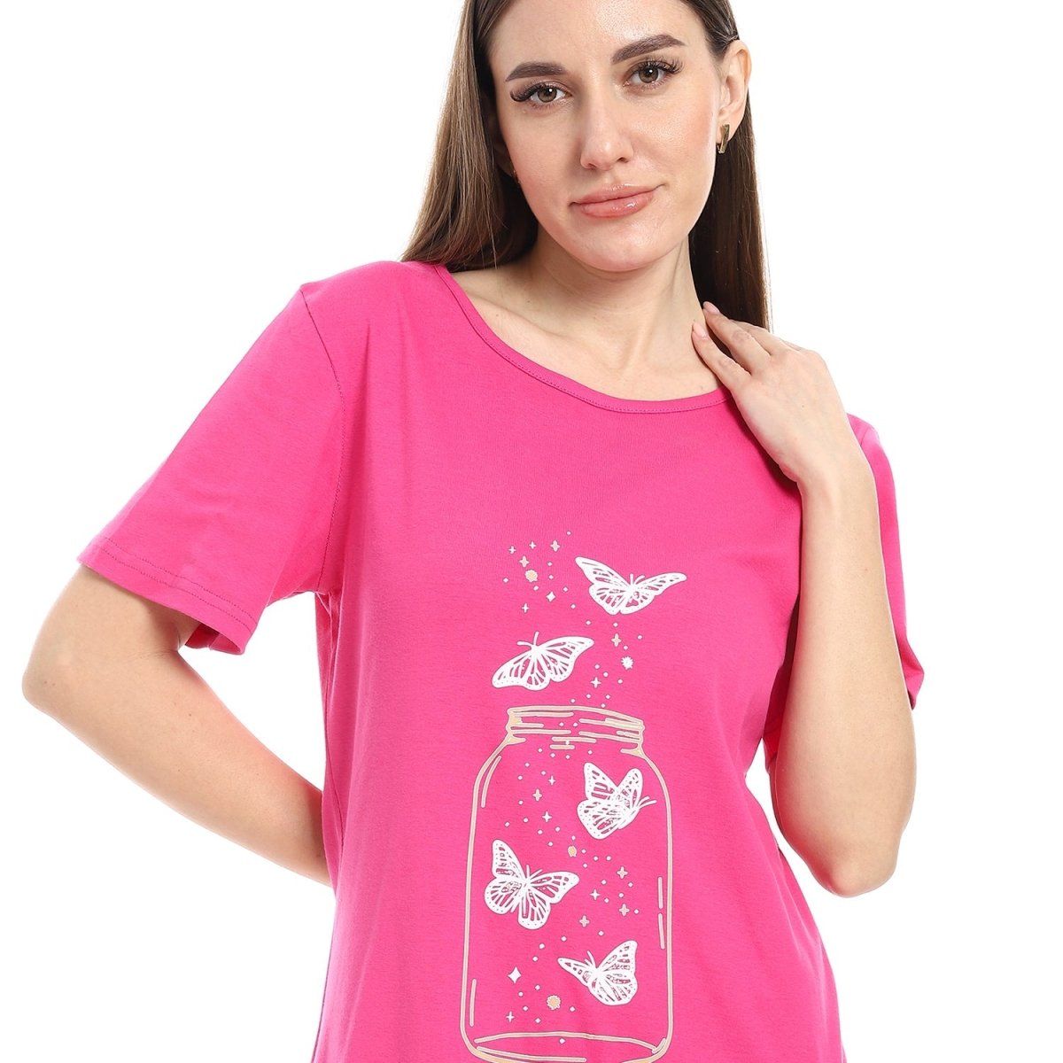 Shirt Sleep Women's With Sleeves Short 100 % Cotton