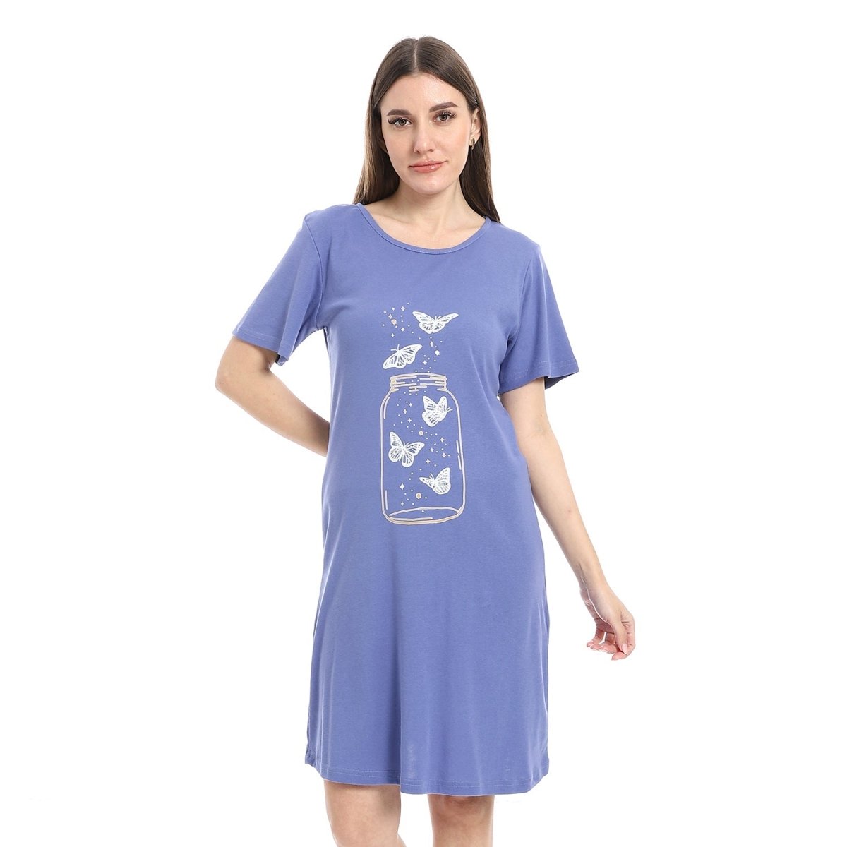 Shirt Sleep Women's With Sleeves Short 100 % Cotton