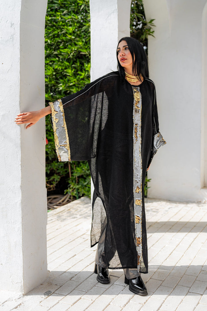 Rose Gold Payette Linen Kaftan