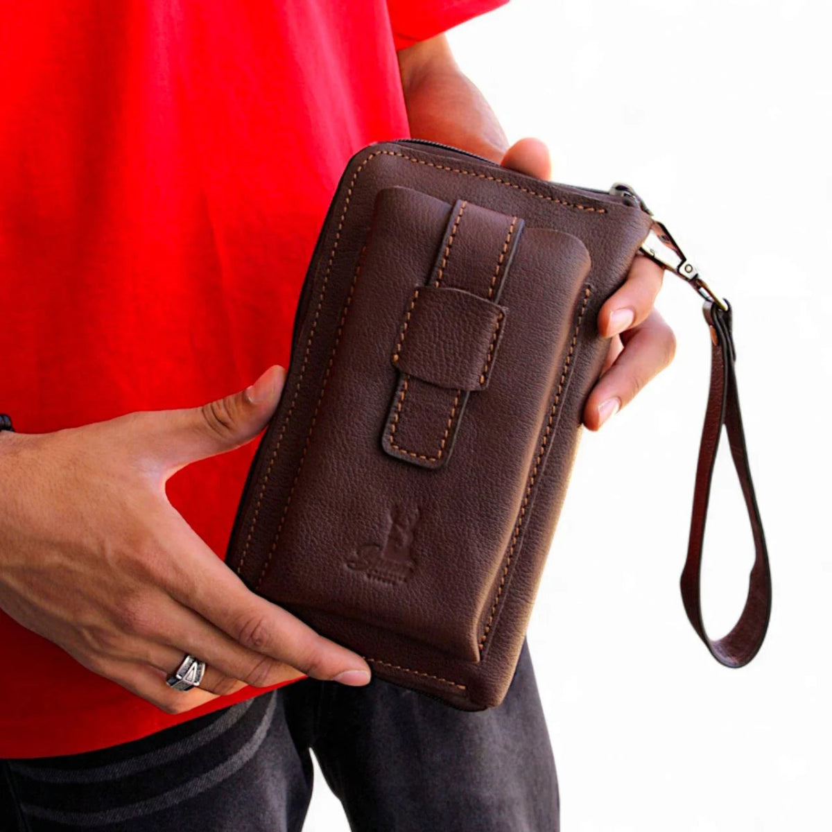 Premium Men s Leather Handbag Multi - Functional Organizer with Handle Card Slots