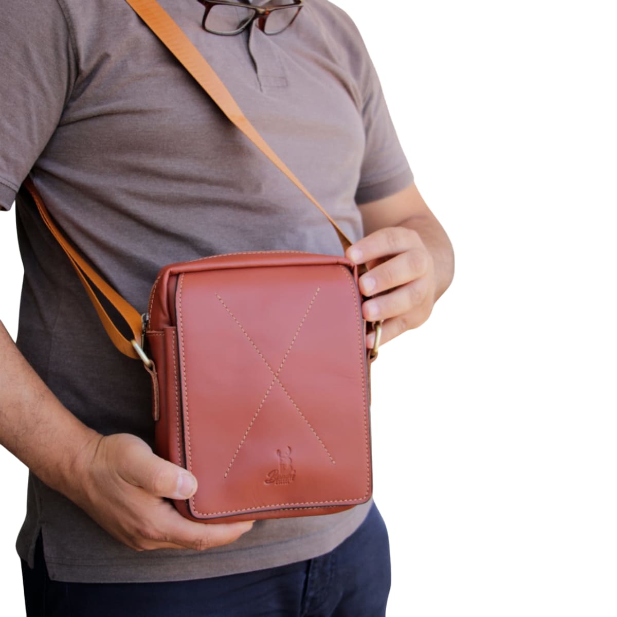 Bag Cross Leather Natural For Men Elegant