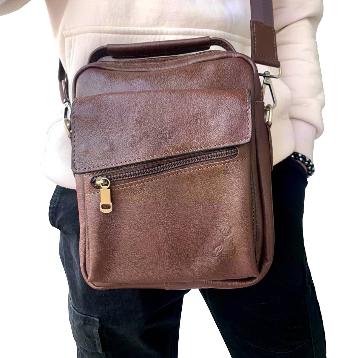 Bag Crossbody Men's Leather Natural Practical