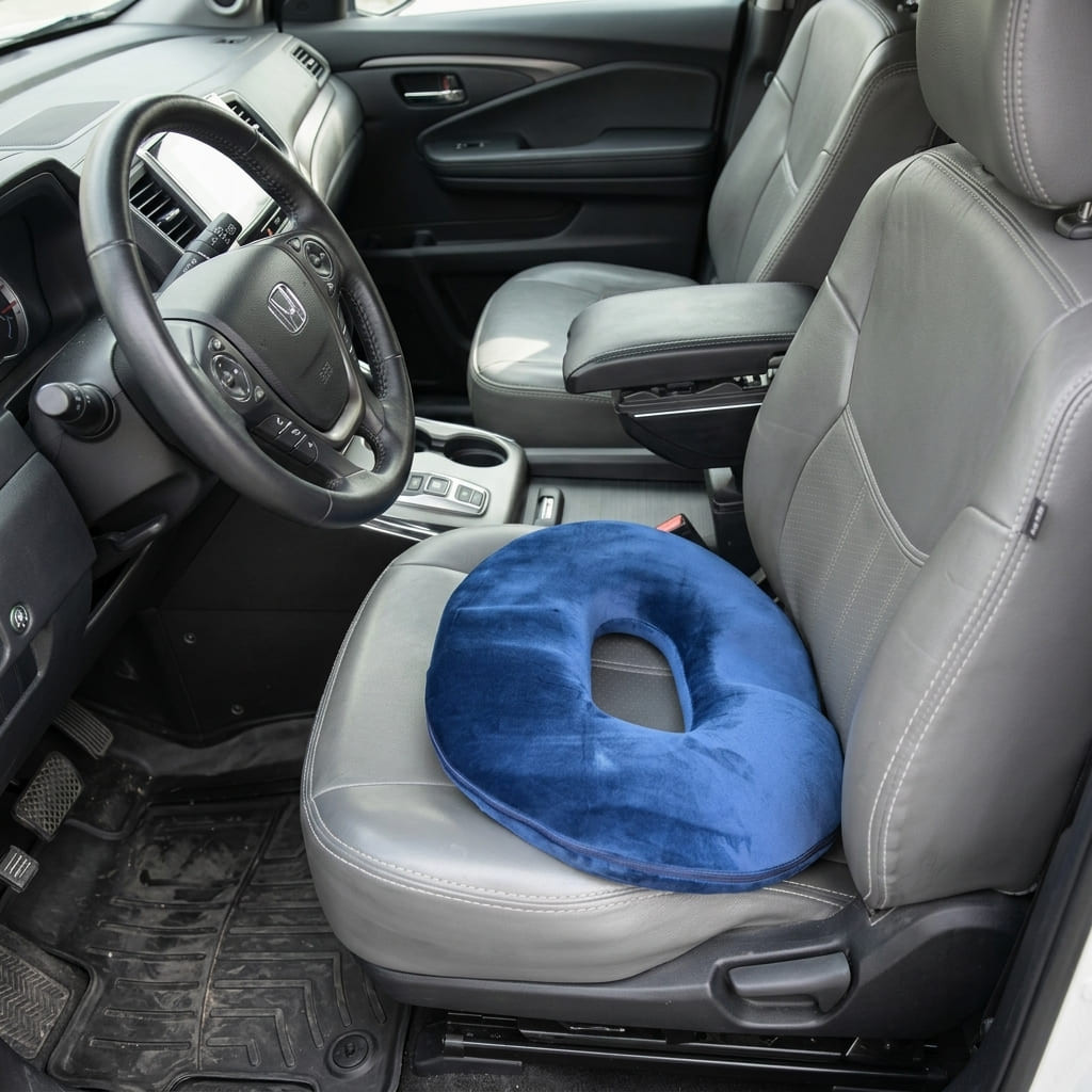 Memory foam hemorrhoid seat with a central opening to relieve pressure while sitting - Multiple uses
