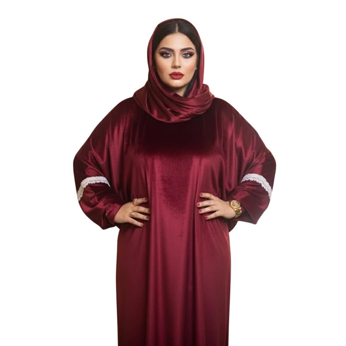 Isdal Prayer Velvet Royal Maroon Lace White