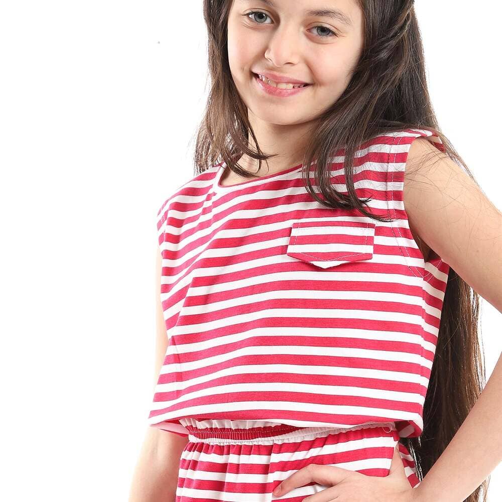 Dress Fuchsia Casual For Girls With Sleeves Short And Waist Flexible