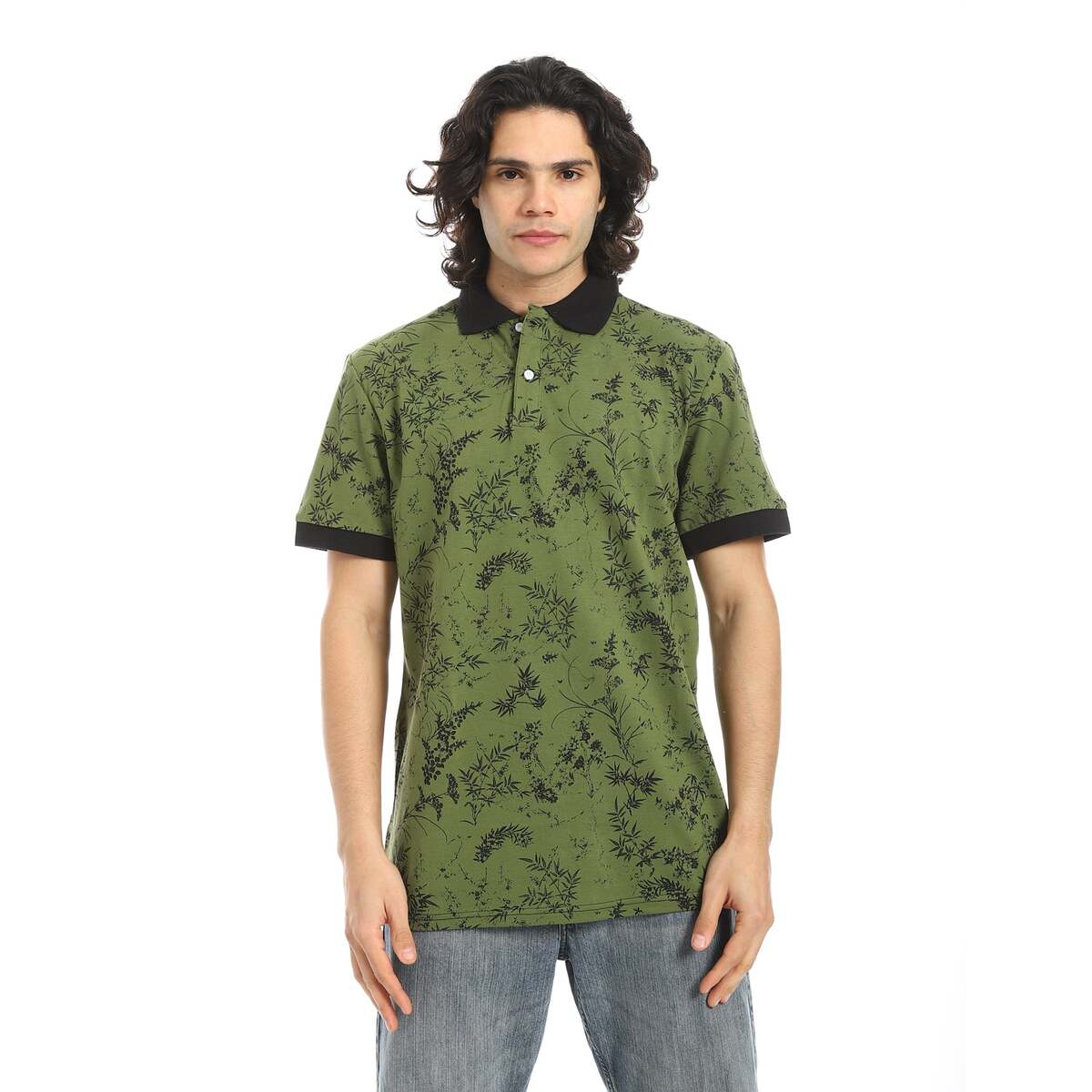 T Shirt Polo Black In Olive With Fit Ordinary Cotton 100