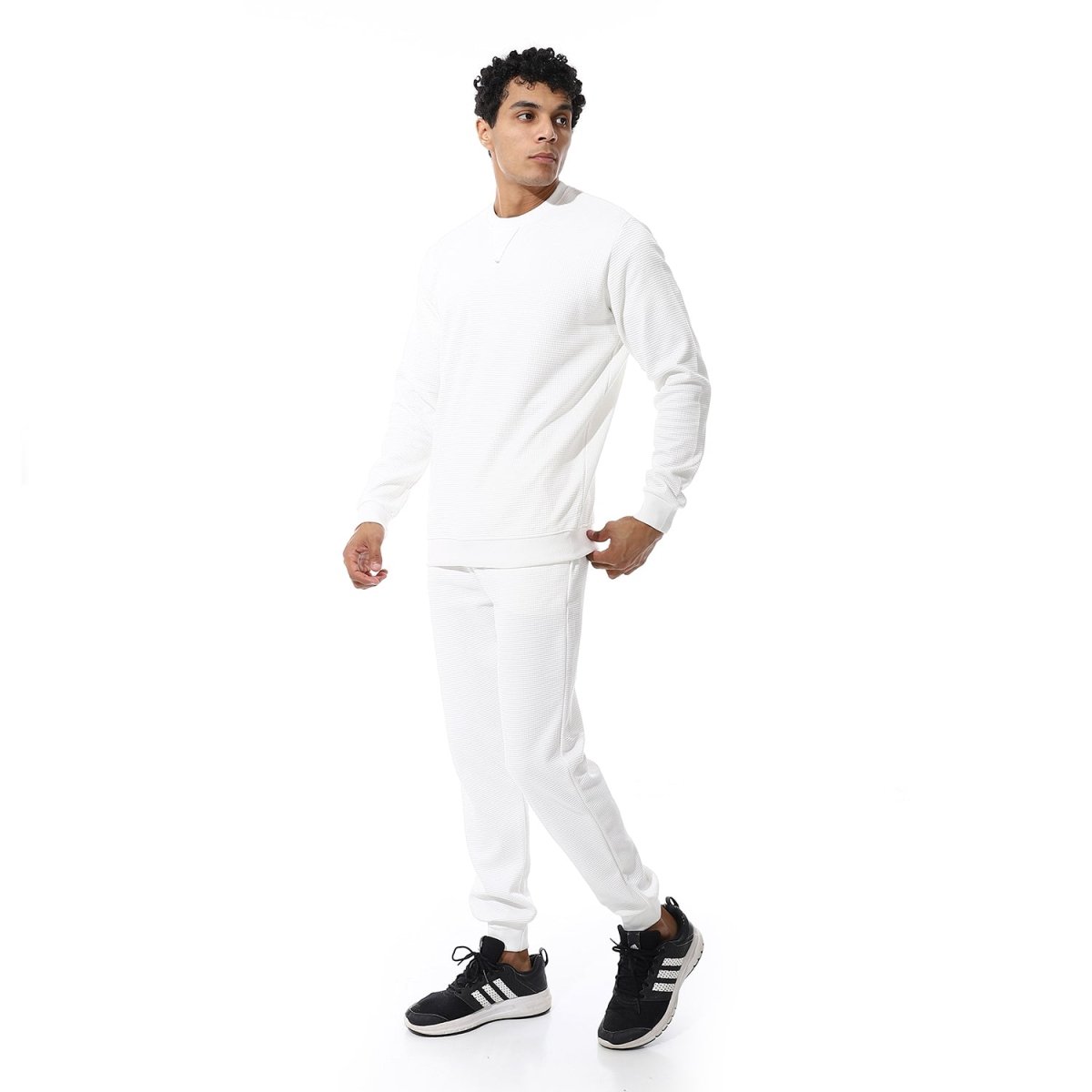 Set From Pants Sweatshirt Shirt Neckline Round Pleated