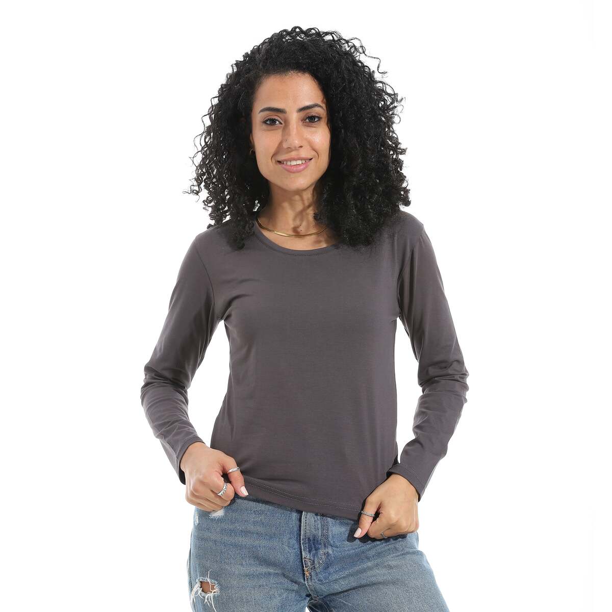 بلوزة نسائية ليكرا بأكمام طويلة ورقبة واسعة