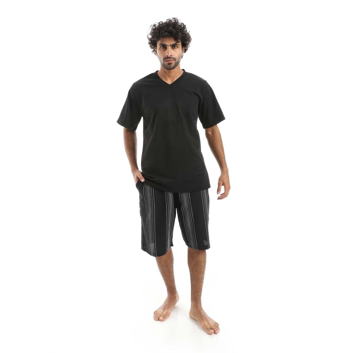 Pajamas Men's Neck V Shorts From Cotton 100