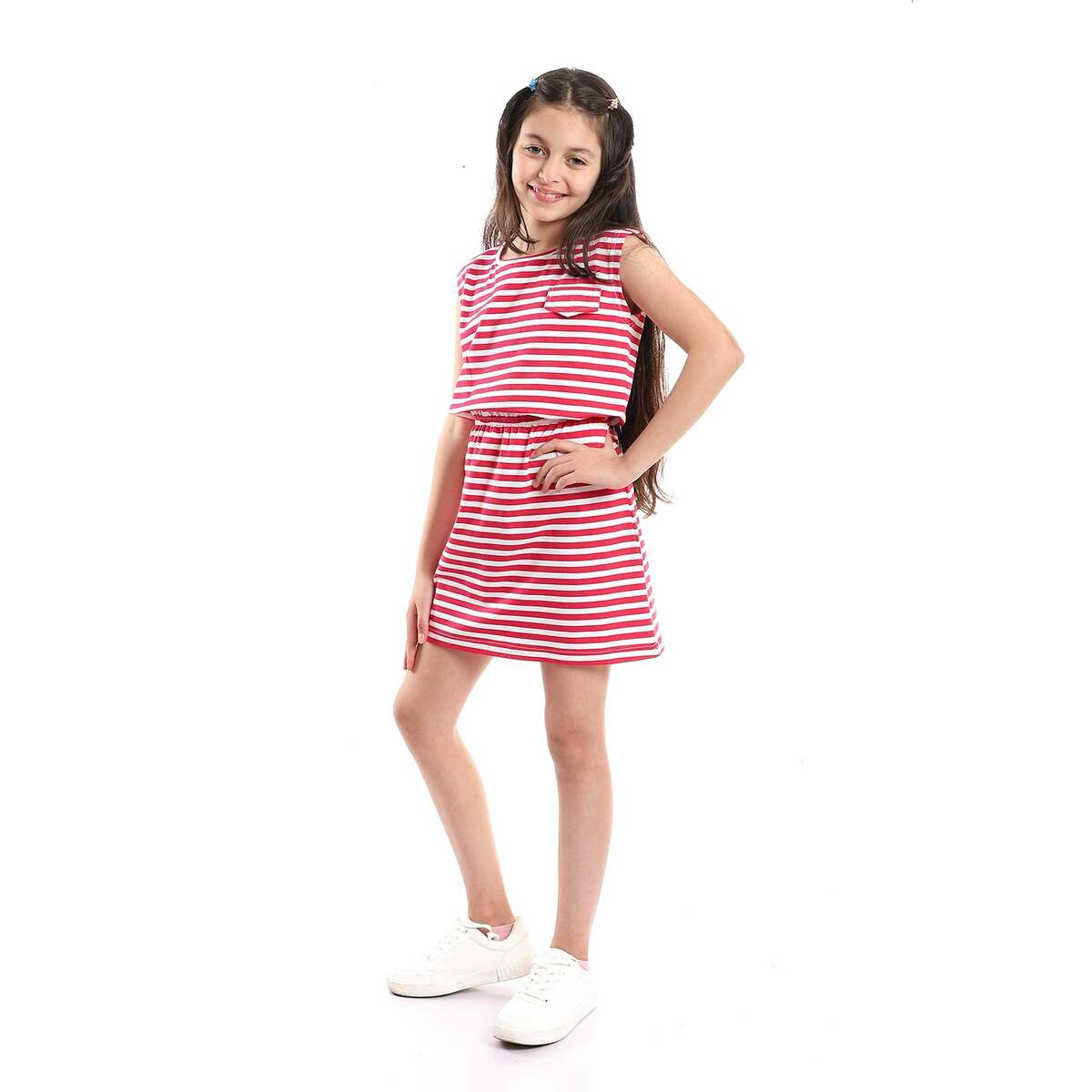 Dress Fuchsia Casual For Girls With Sleeves Short And Waist Flexible
