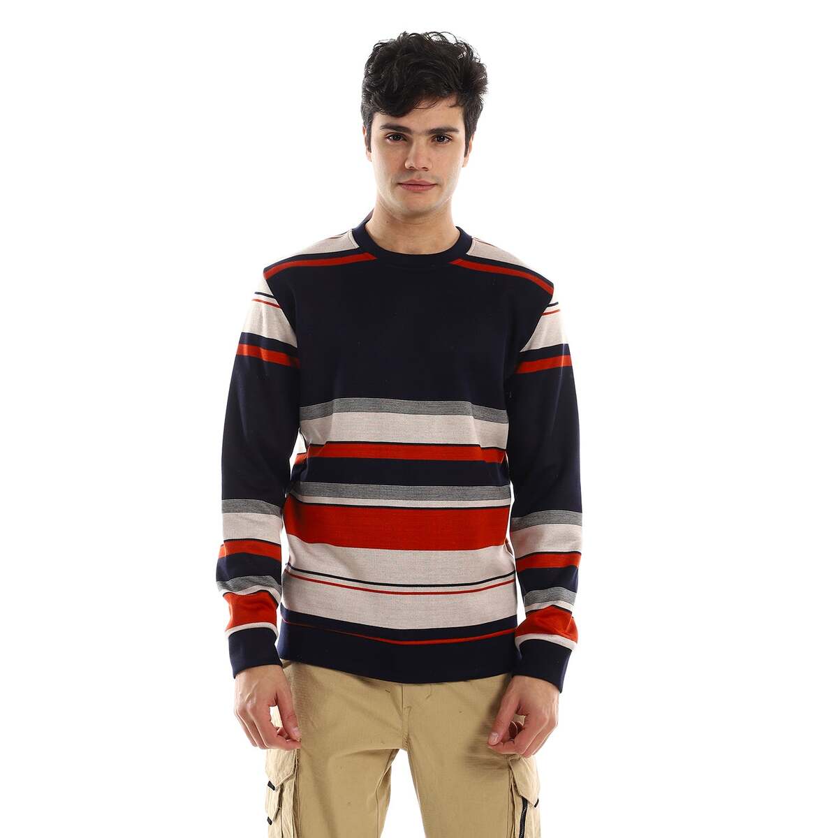 Sweatshirt Shirt Striped Neckline Round For Men