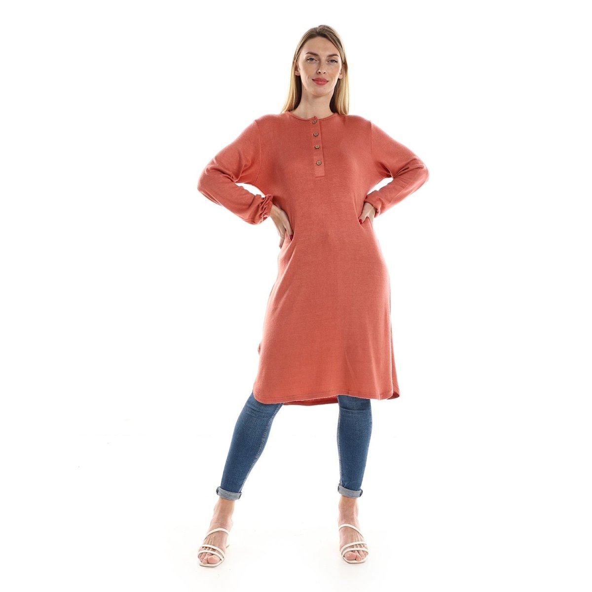 Jacket Women's Knitted With Sleeves Long Buttons