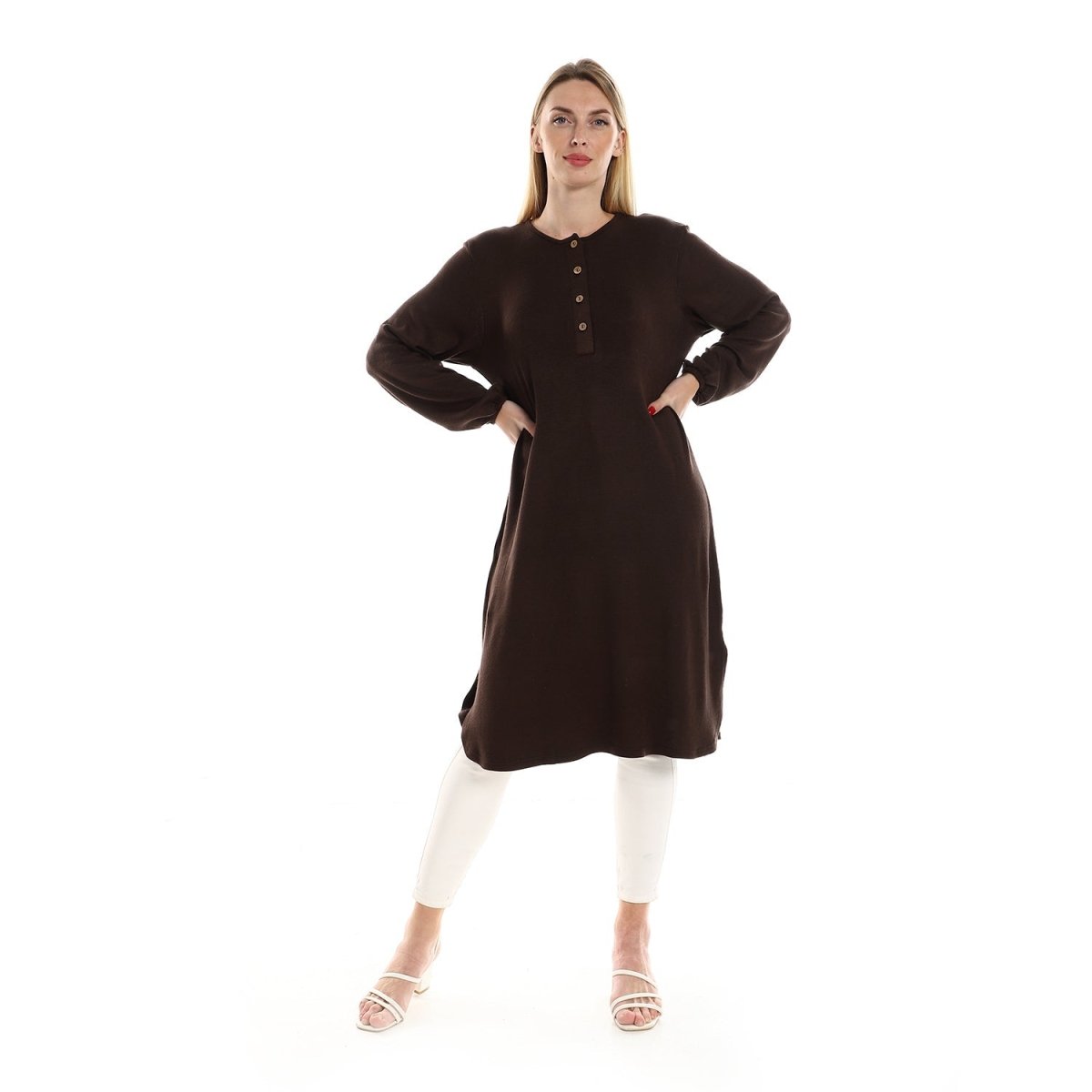 Jacket Women's Knitted With Sleeves Long Buttons