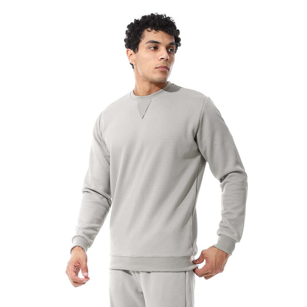 Set From Pants Sweatshirt Shirt Neckline Round Pleated