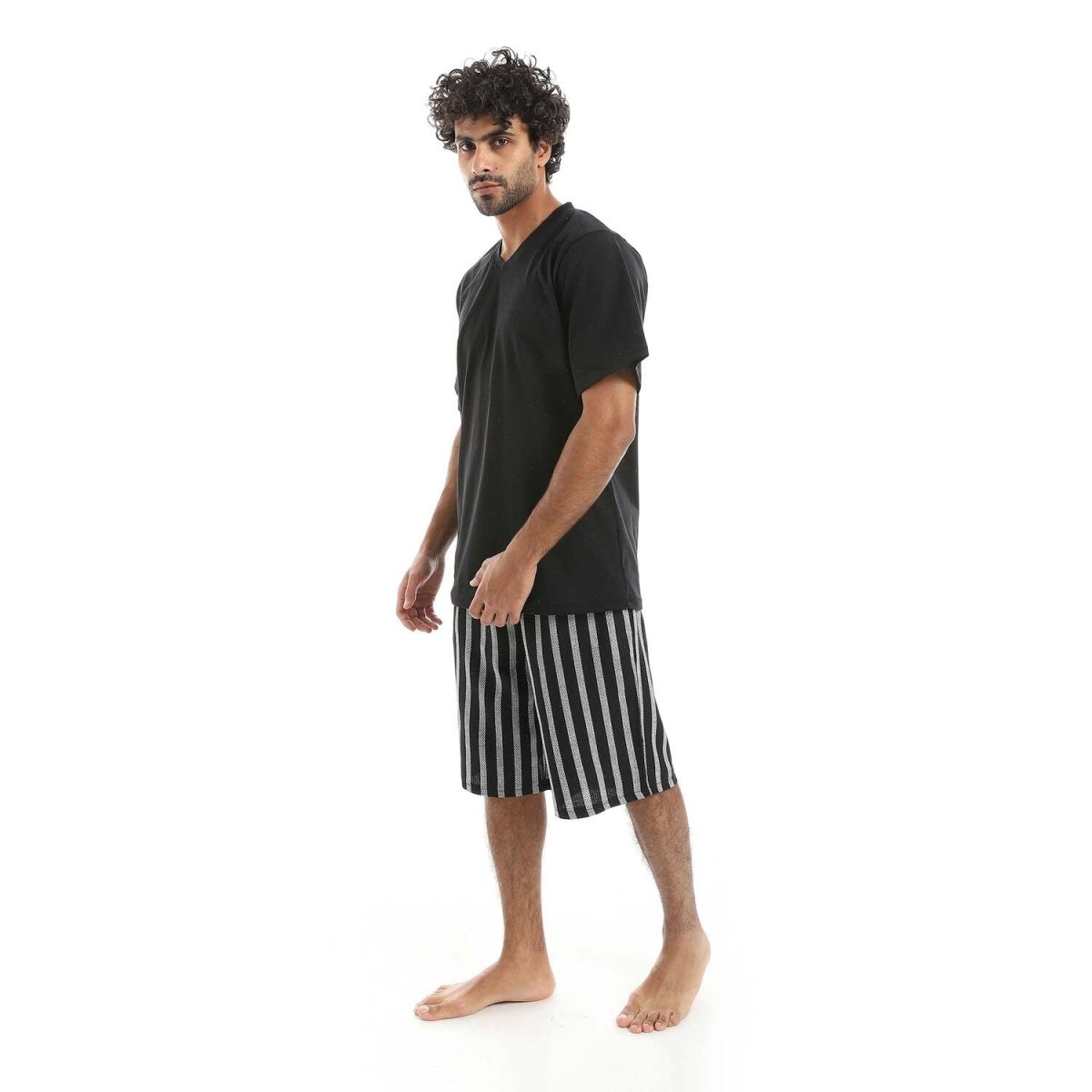 Pajamas Men's Neck V Shorts From Cotton 100