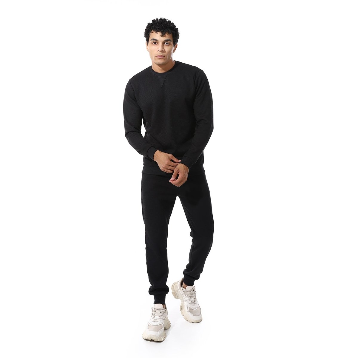 Set From Pants Sweatshirt Shirt Neckline Round Pleated