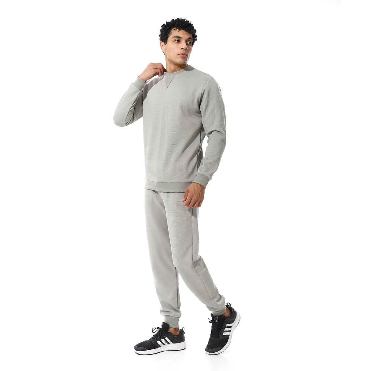Set From Pants Sweatshirt Shirt Neckline Round Pleated