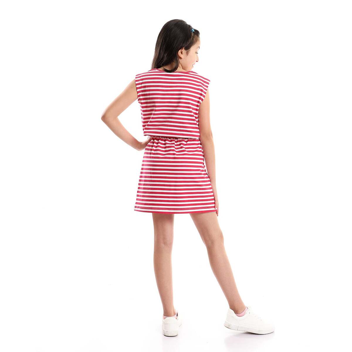 Dress Fuchsia Casual For Girls With Sleeves Short And Waist Flexible