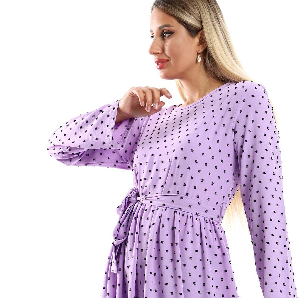 Dress Women's Purple Long Sleeves With Belt