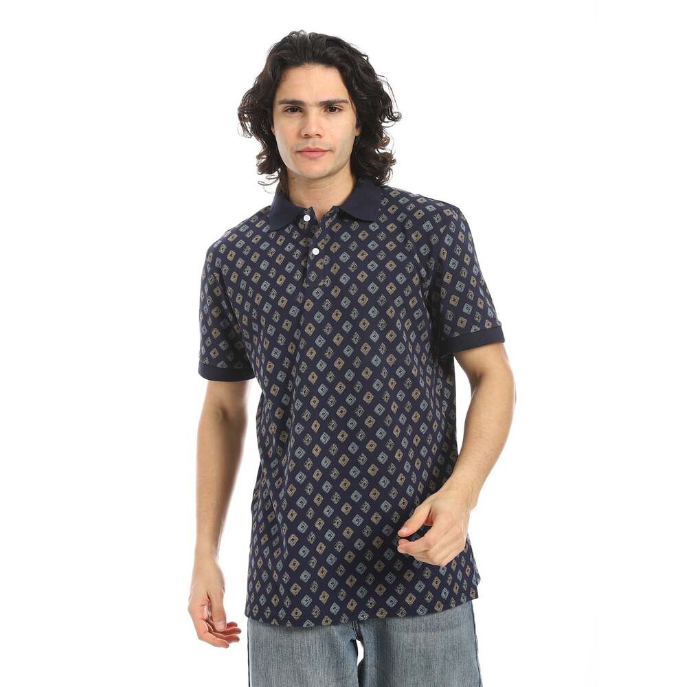 T Shirt Polo Navy With Fit Ordinary Fabric Cotton 100