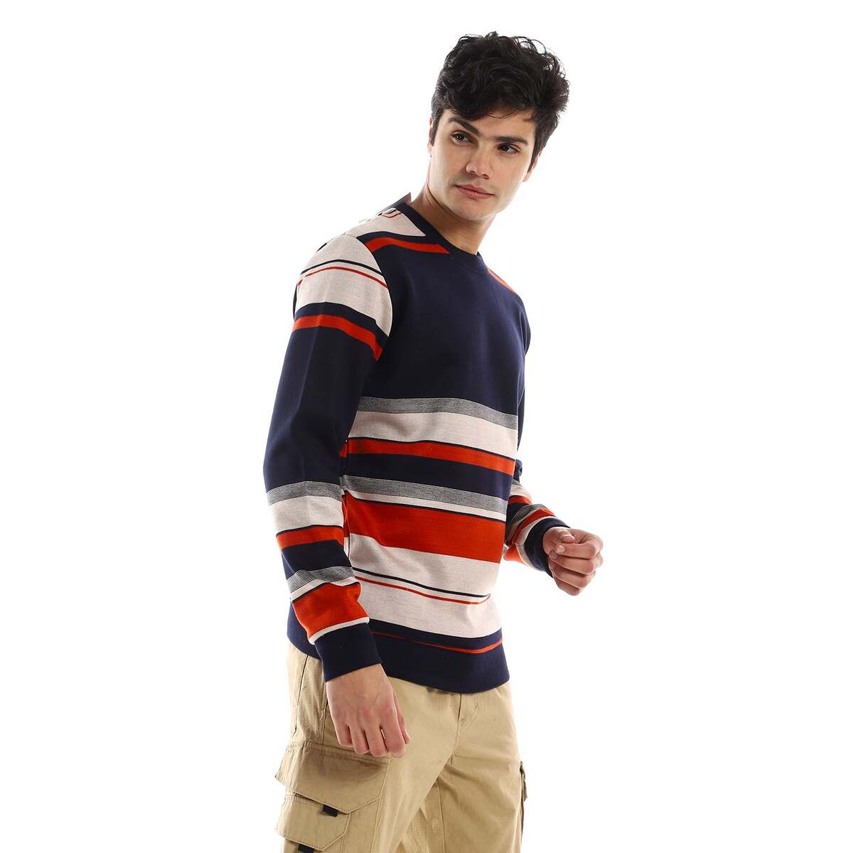 Sweatshirt Shirt Striped Neckline Round For Men