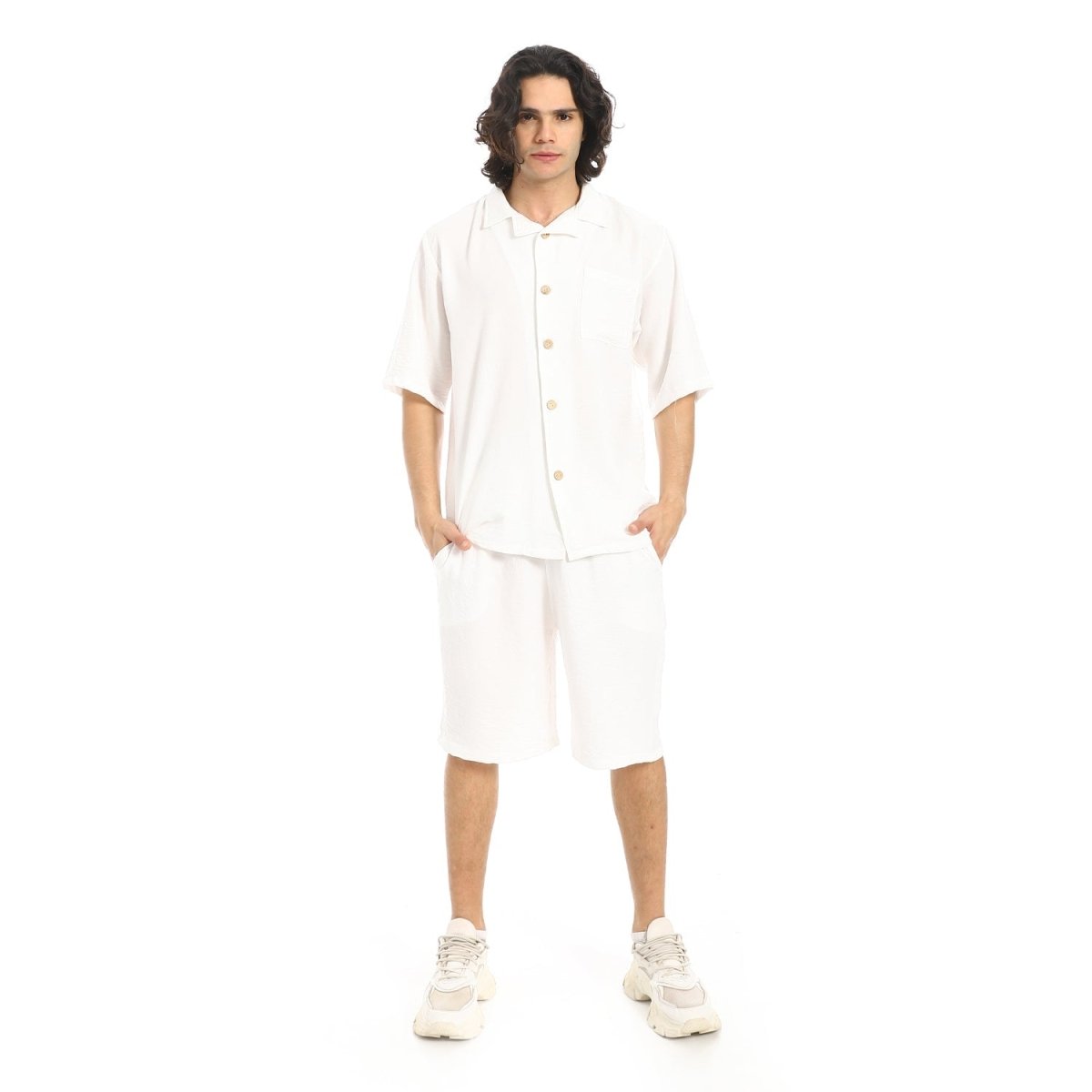Set Shirt Shorts Men's Modern With Buttons