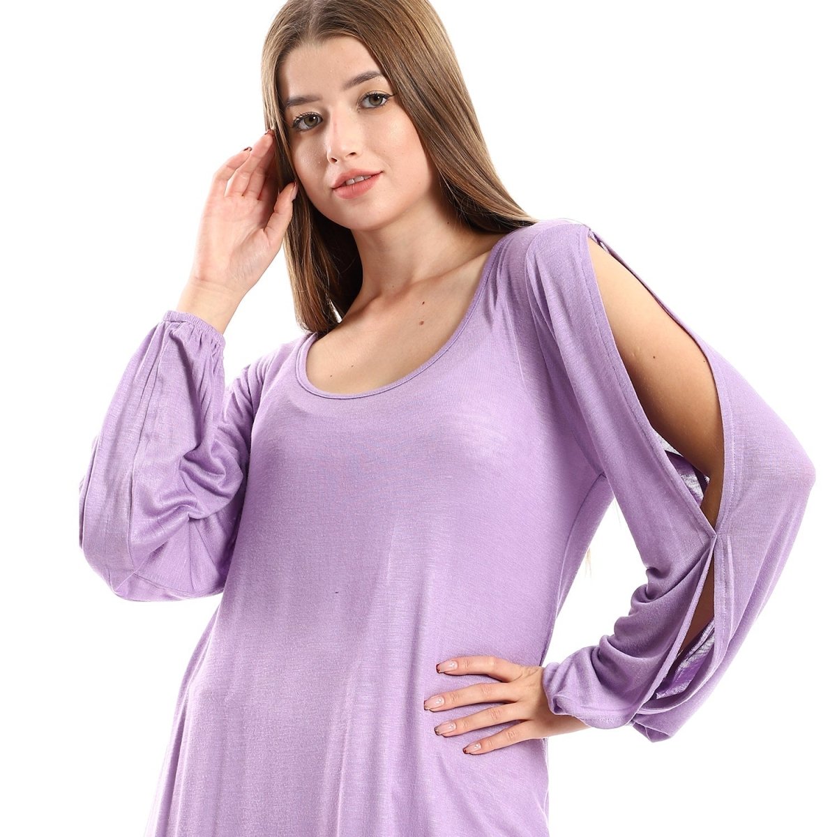 Tunic Collar Round Sleeves Side Multi Colors