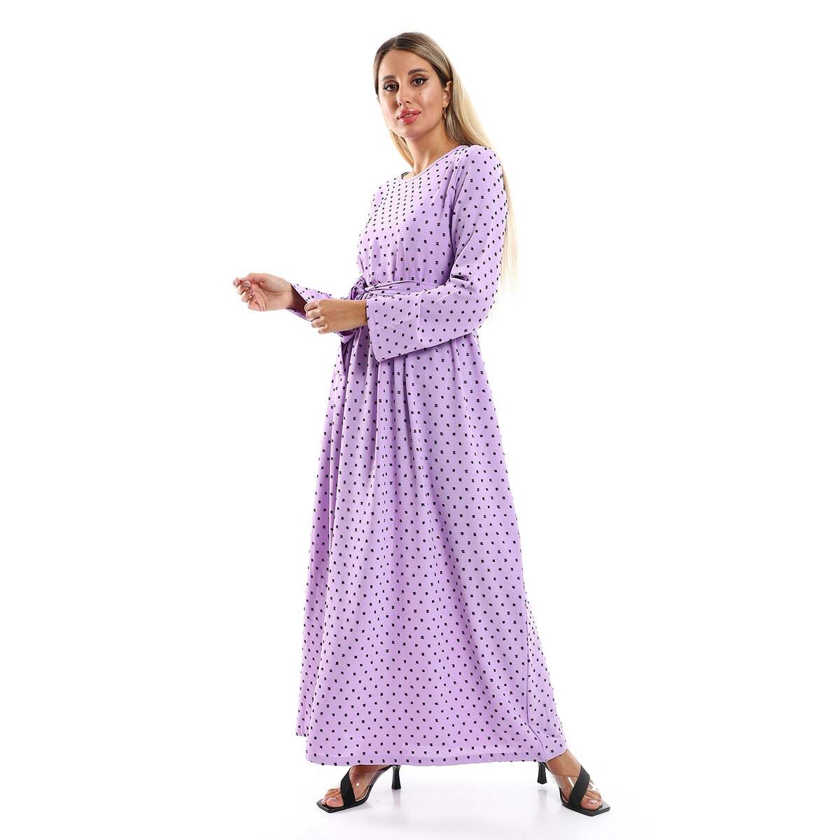 Dress Women's Purple Long Sleeves With Belt