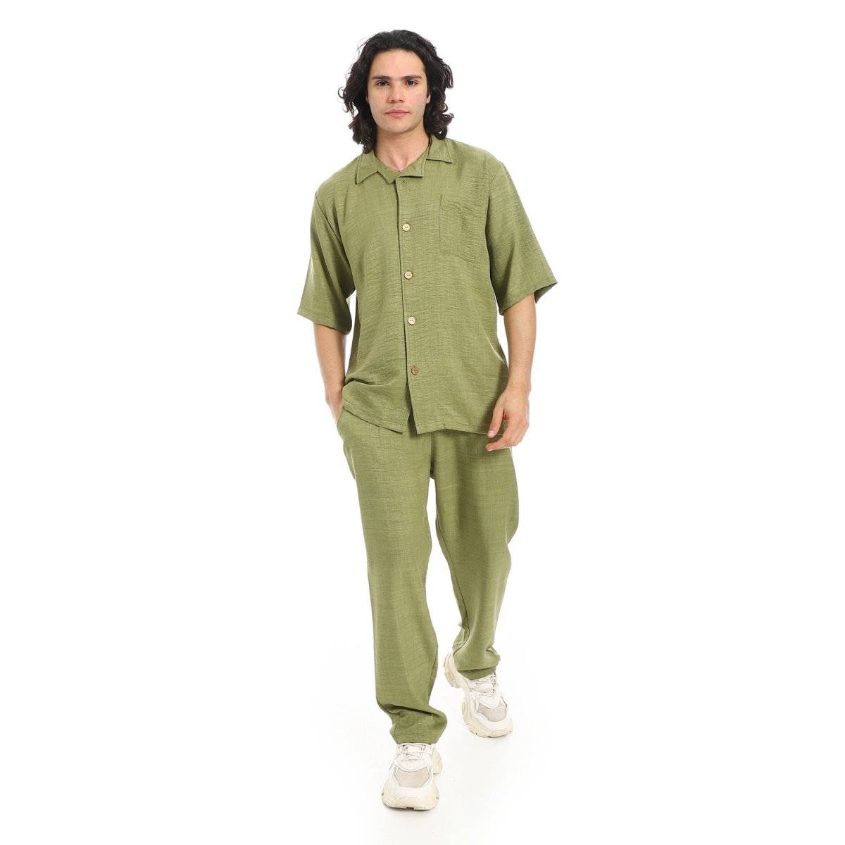 Set Shirt Pants From Linen Collar Folded
