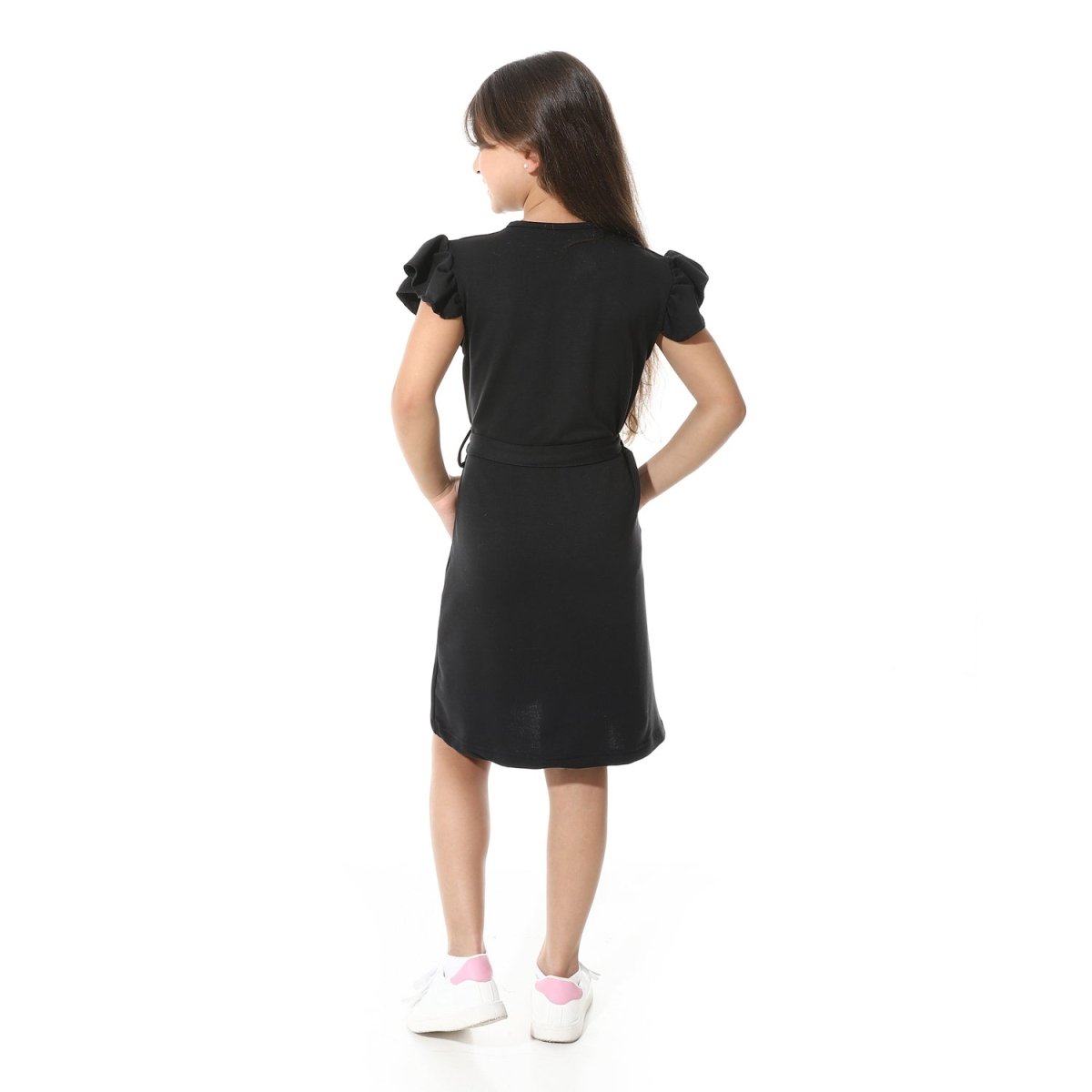 Dress Girls' Printed From Front Elegant Buttons Belt From Middle