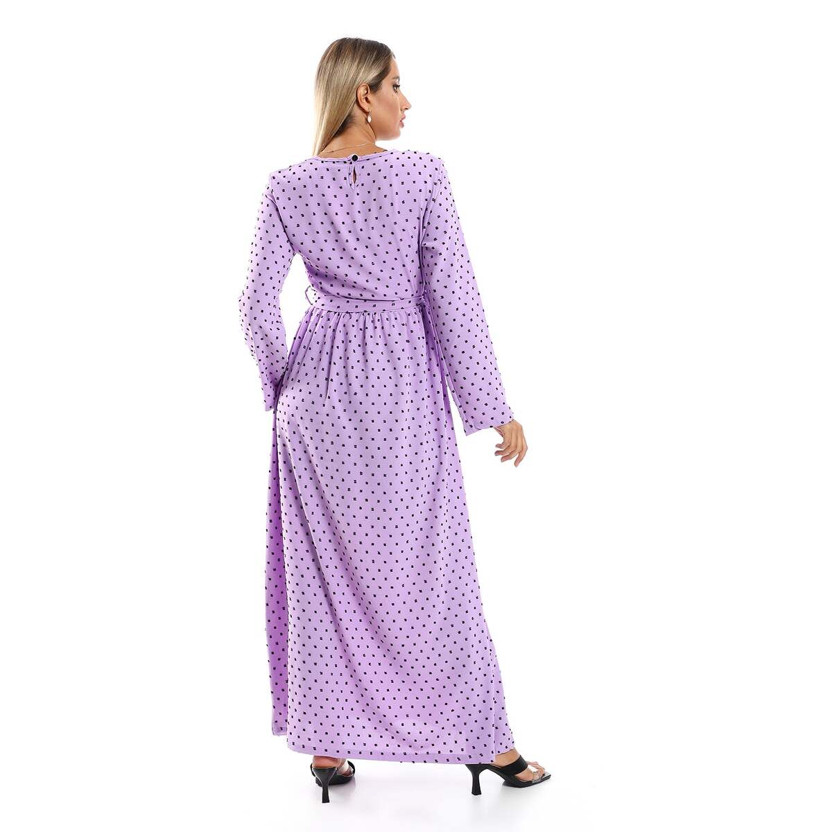 Dress Women's Purple Long Sleeves With Belt