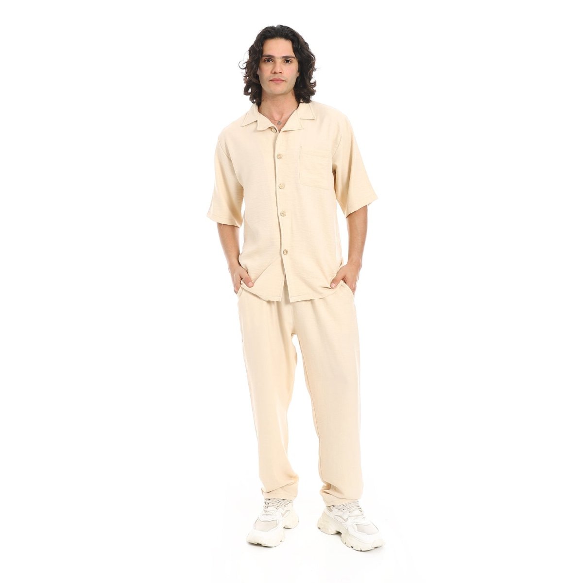 Set Shirt Pants From Linen Collar Folded