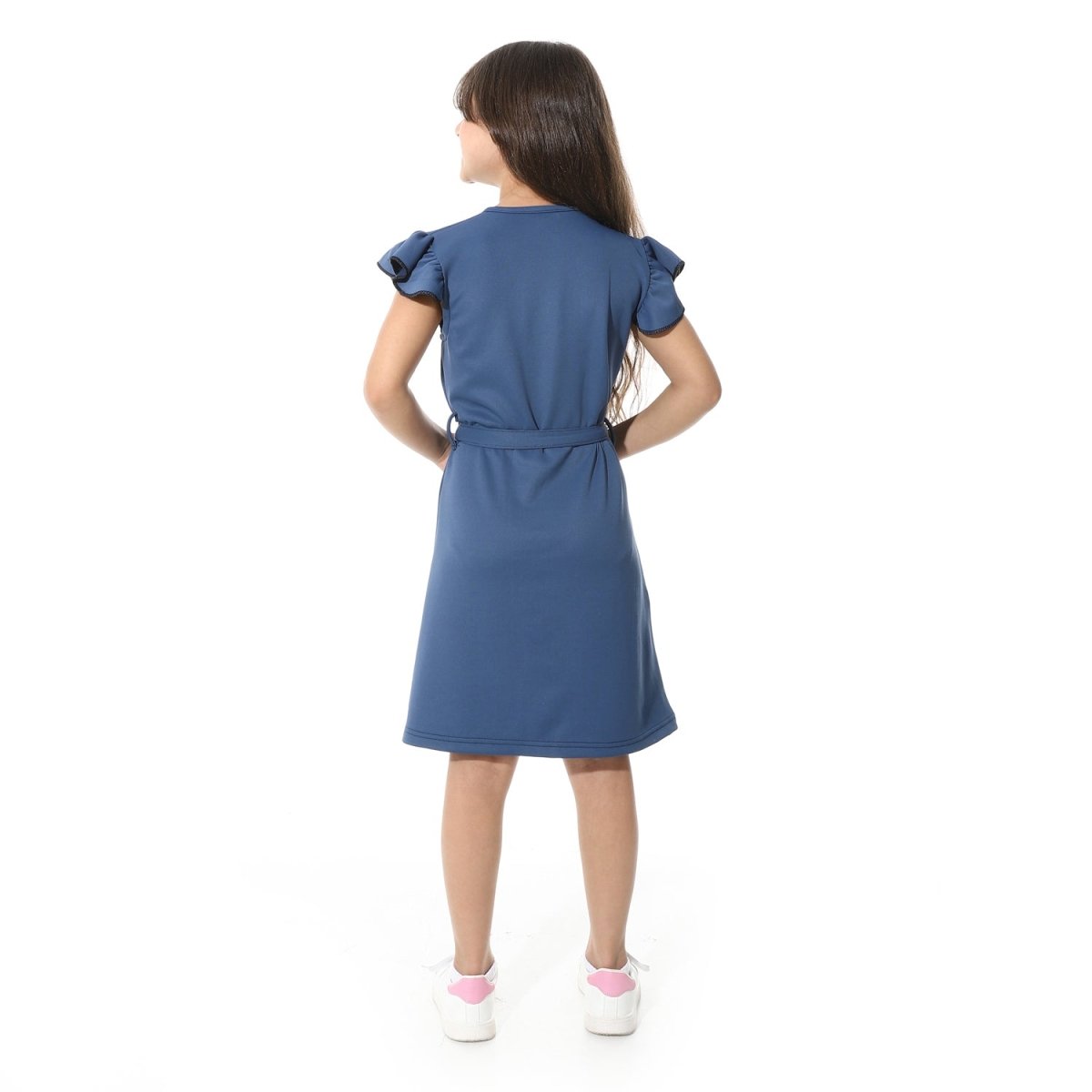 Dress Girls' Printed From Front Elegant Buttons Belt From Middle