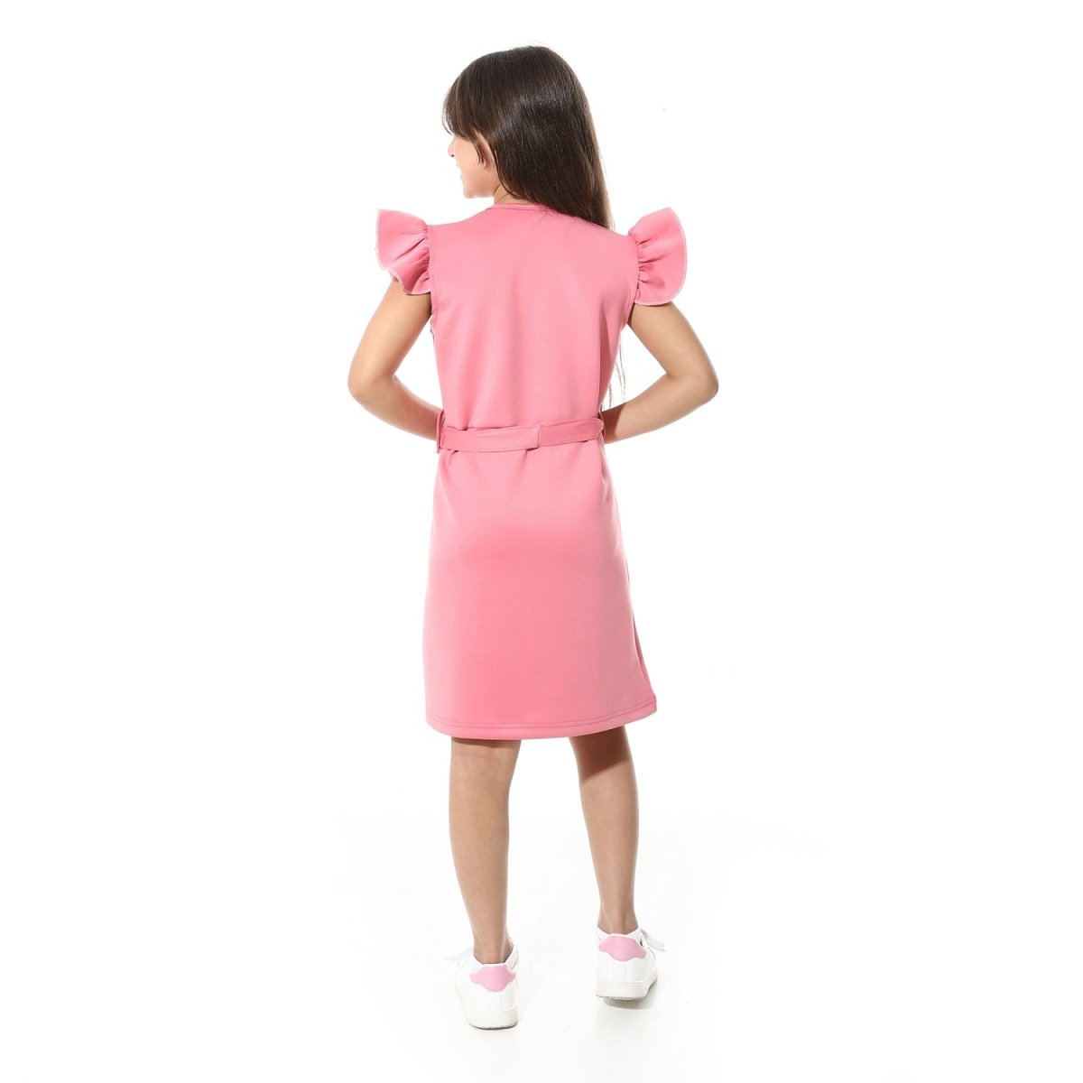 Dress Girls' Printed From Front Elegant Buttons Belt From Middle