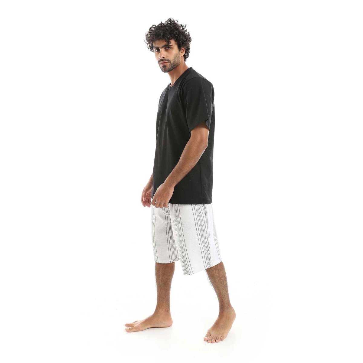 Pajamas Men's Neck V Shorts From Cotton 100