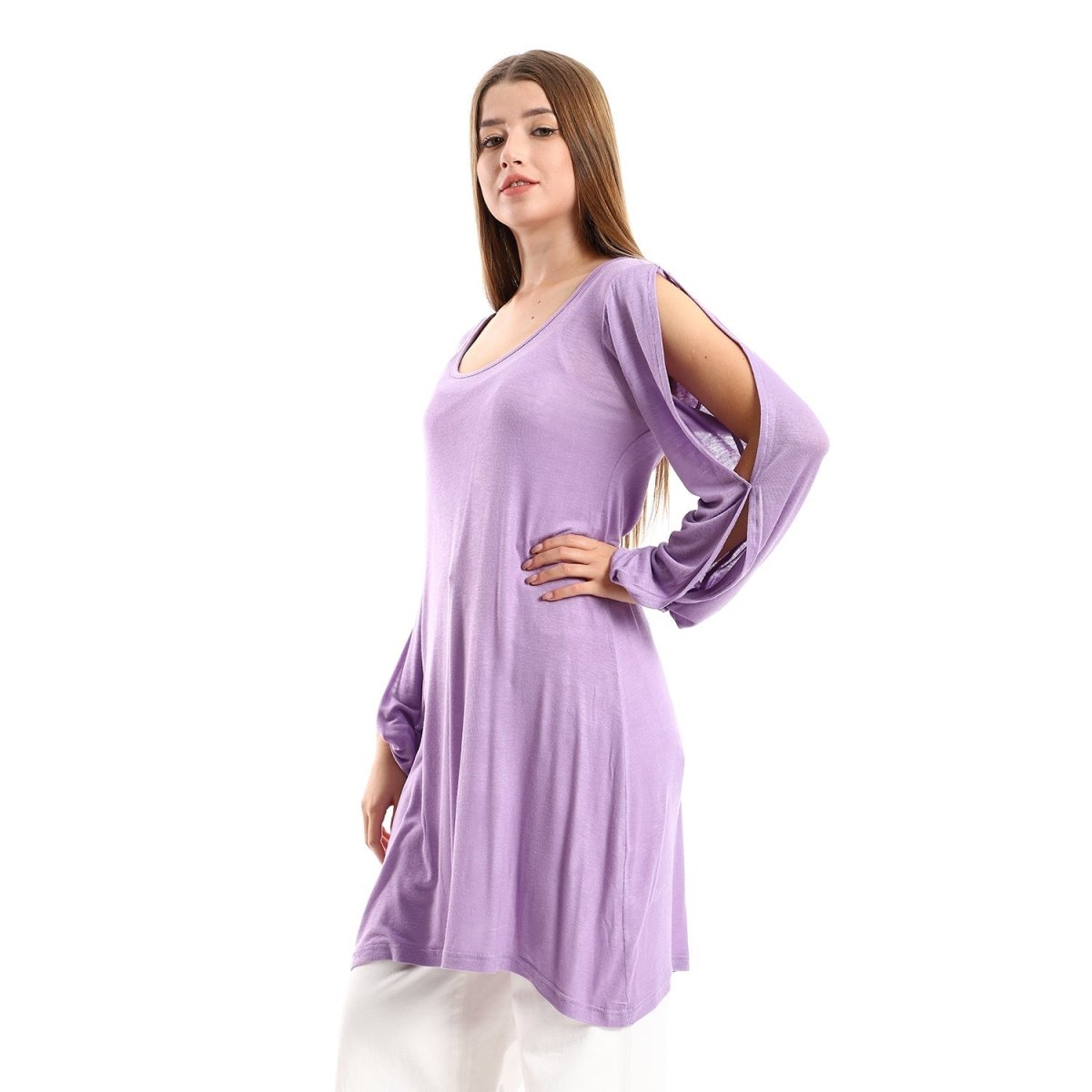 Tunic Collar Round Sleeves Side Multi Colors