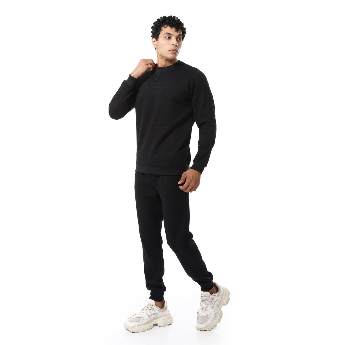 Set From Pants Sweatshirt Shirt Neckline Round Pleated
