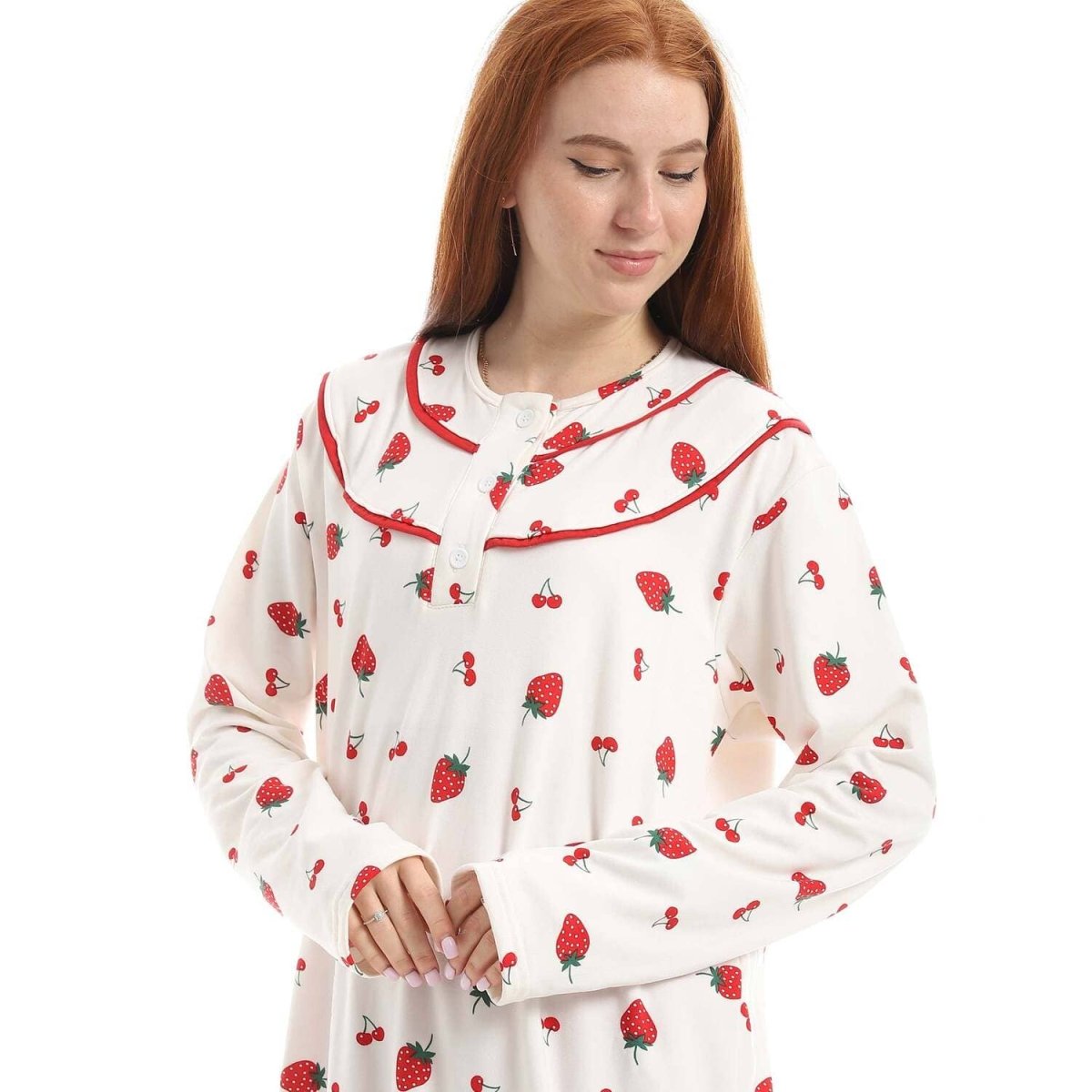 Shirt Sleep With Sleeves Drawing Strawberry