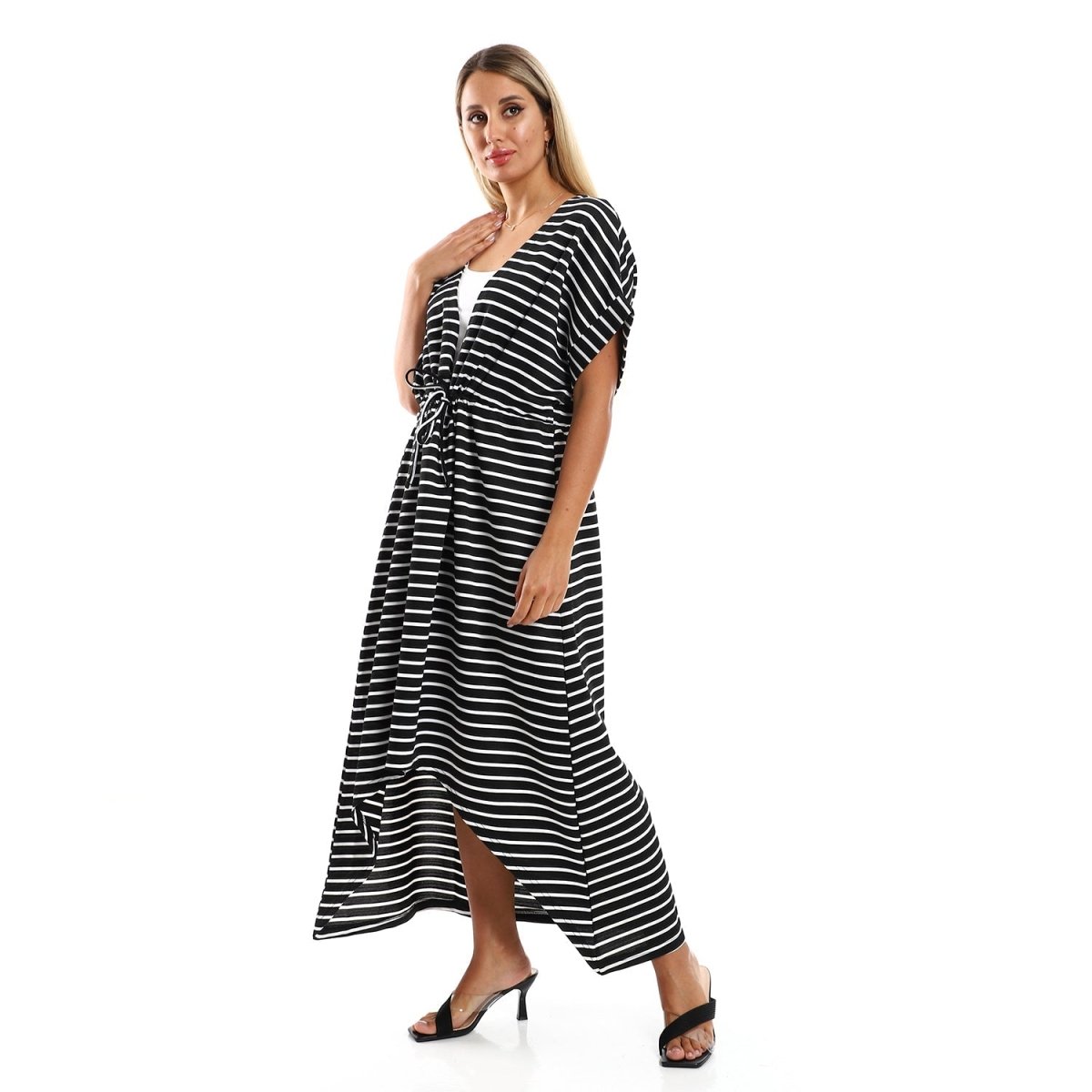 Dress Women's Striped With Sleeves Short With Belt