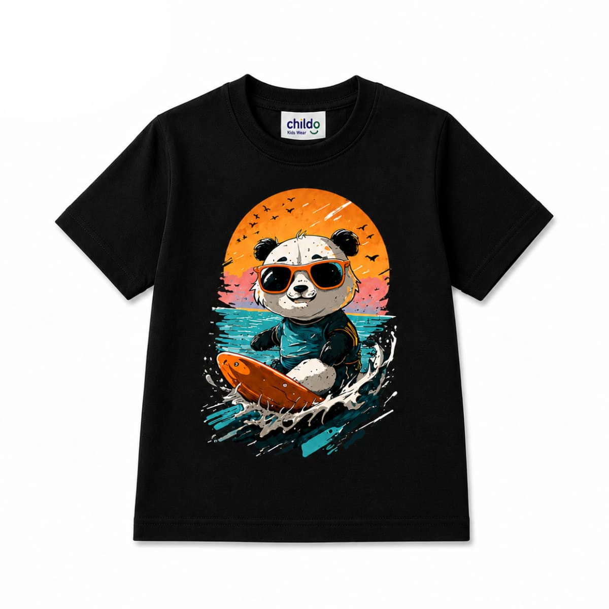 T-Shirt Summer Boys Print Tan Panda Colors Multi