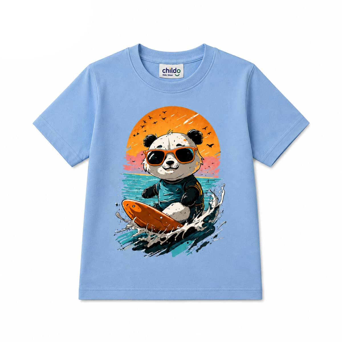 T-Shirt Summer Boys Print Tan Panda Colors Multi