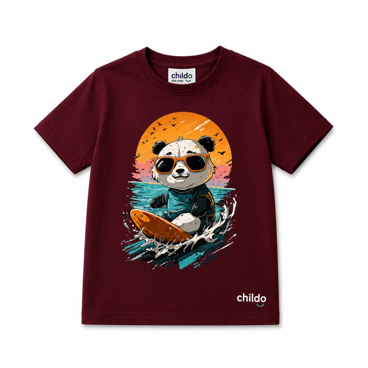 T-Shirt Summer Boys Print Tan Panda Colors Multi