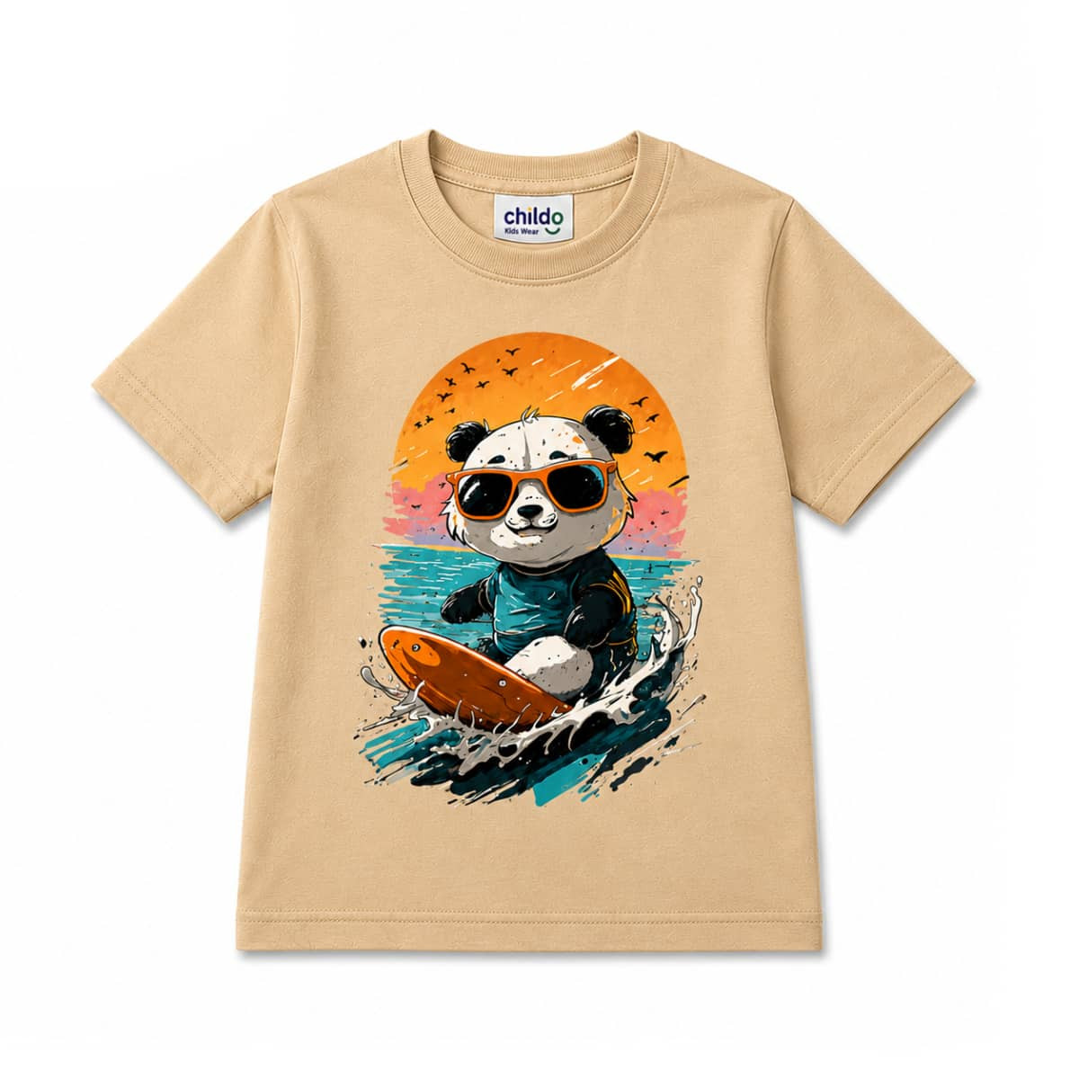 T-Shirt Summer Boys Print Tan Panda Colors Multi