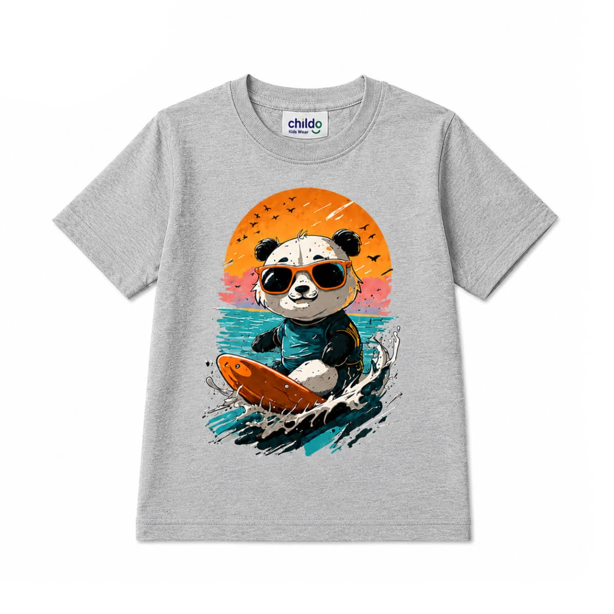 T-Shirt Summer Boys Print Tan Panda Colors Multi